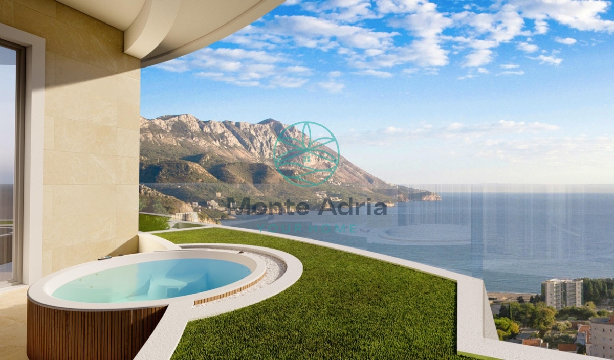  Sale of luxury apartments from 41m2 to 114m2 with swimming pool and sauna, only 400m from the sea and fantastic sea view, near Budva